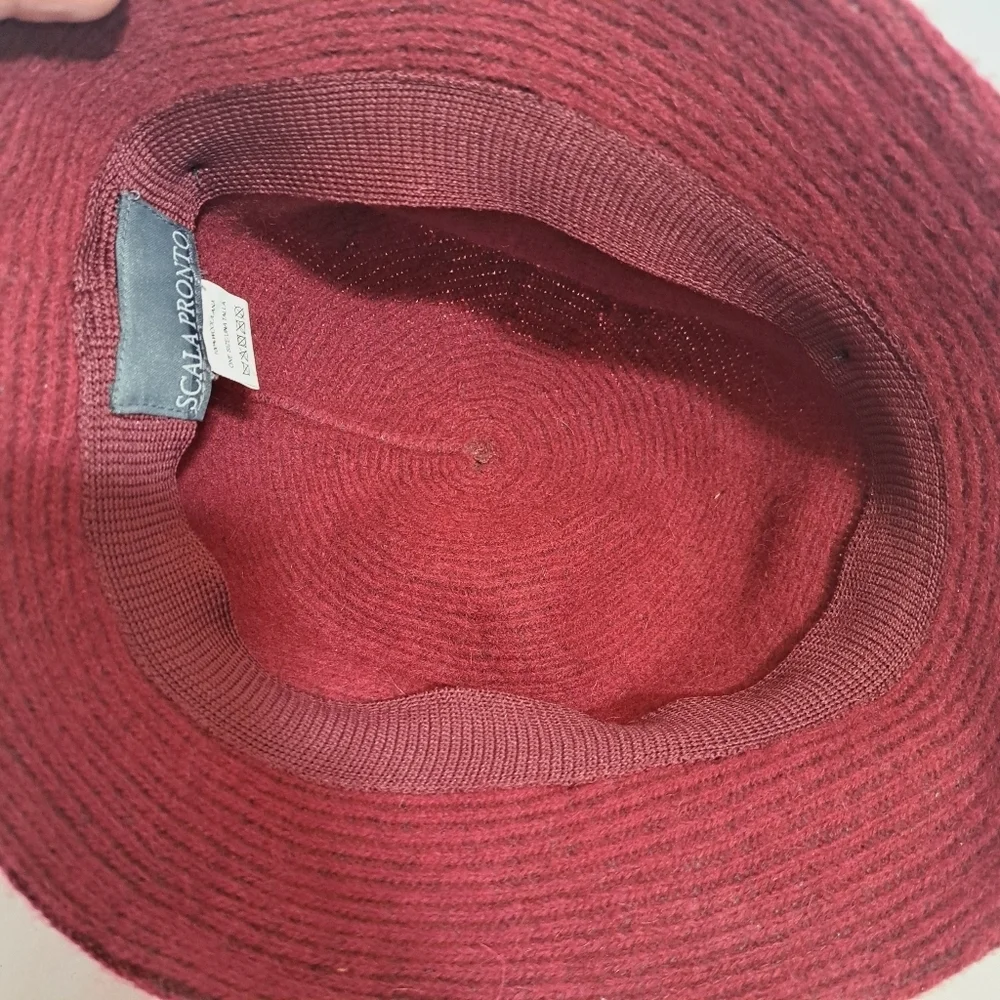 Scala Pronto Burgundy Wool‎ Cloche Hat With Black Bow Accent